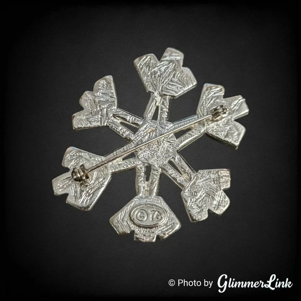 Vintage TC Yellow Glitter Enamel Snowflake Brooch Winter Christmas Holiday Pin